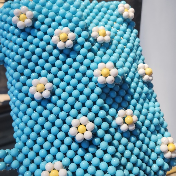 Anthropologie Beaded Daisy Teal Handbag - Picture 7 of 10